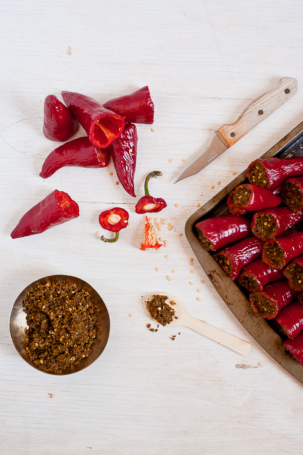 Pickling red chili peppers