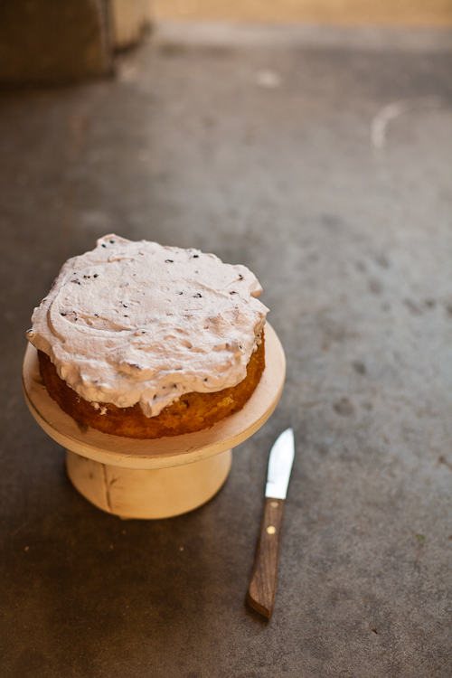 Moist Lemon Cake with Blackberry Cream Frosting