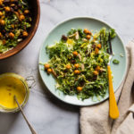 Kale and Brussel Sprouts Salad with Turmeric Honey Yogurt Dressing