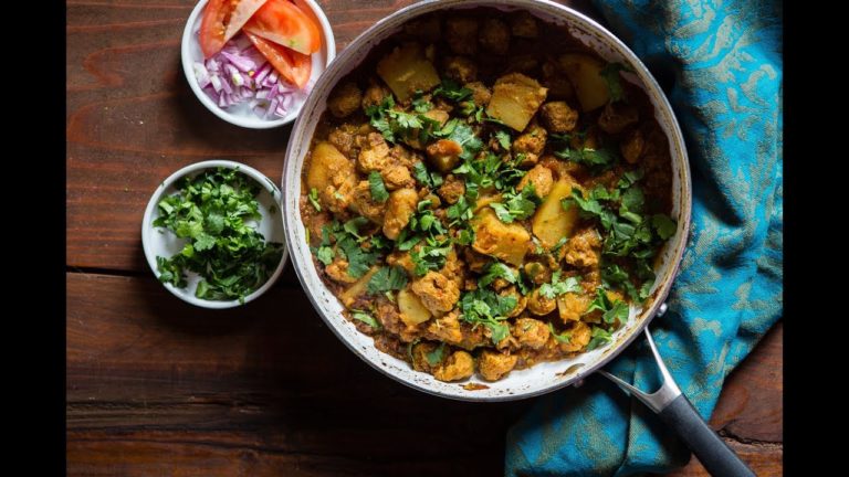 Aloo Soya Ki Sabzi- Vegan Potato and Soy Curry