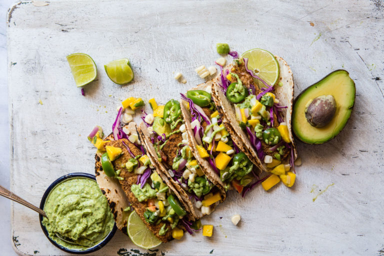 Cajun Fish Taco with Spicy Avocado Crema and Mango Salsa