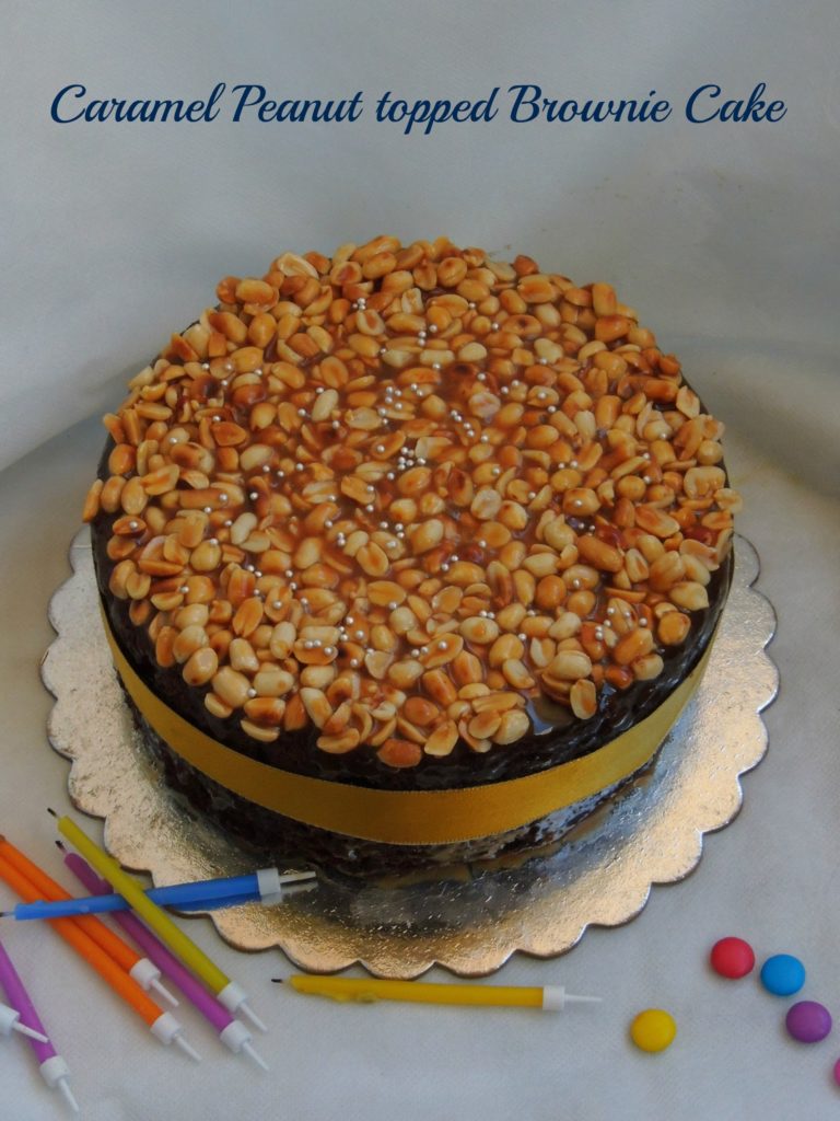 Caramel Peanut Topped Brownie Cake