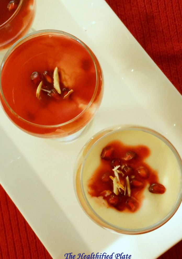 White Chocolate Phirni with Pomegranate Sauce